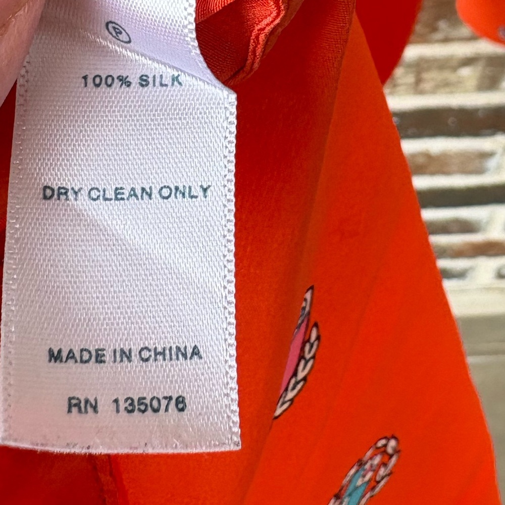 C. Wonder 100% Silk Orange Red Crest Blouse Size Small - Picture 9 of 11
